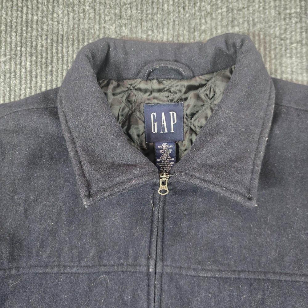 Gap Jacket Mens Large Blue Wool‎ Nylon Blend Quilted Lined Full Zip Winter